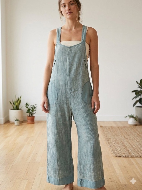Zenana Outfitters Denim - NWOT Zenana Outfitters Washed Blue Cotton-Linen Wide-Leg Overalls